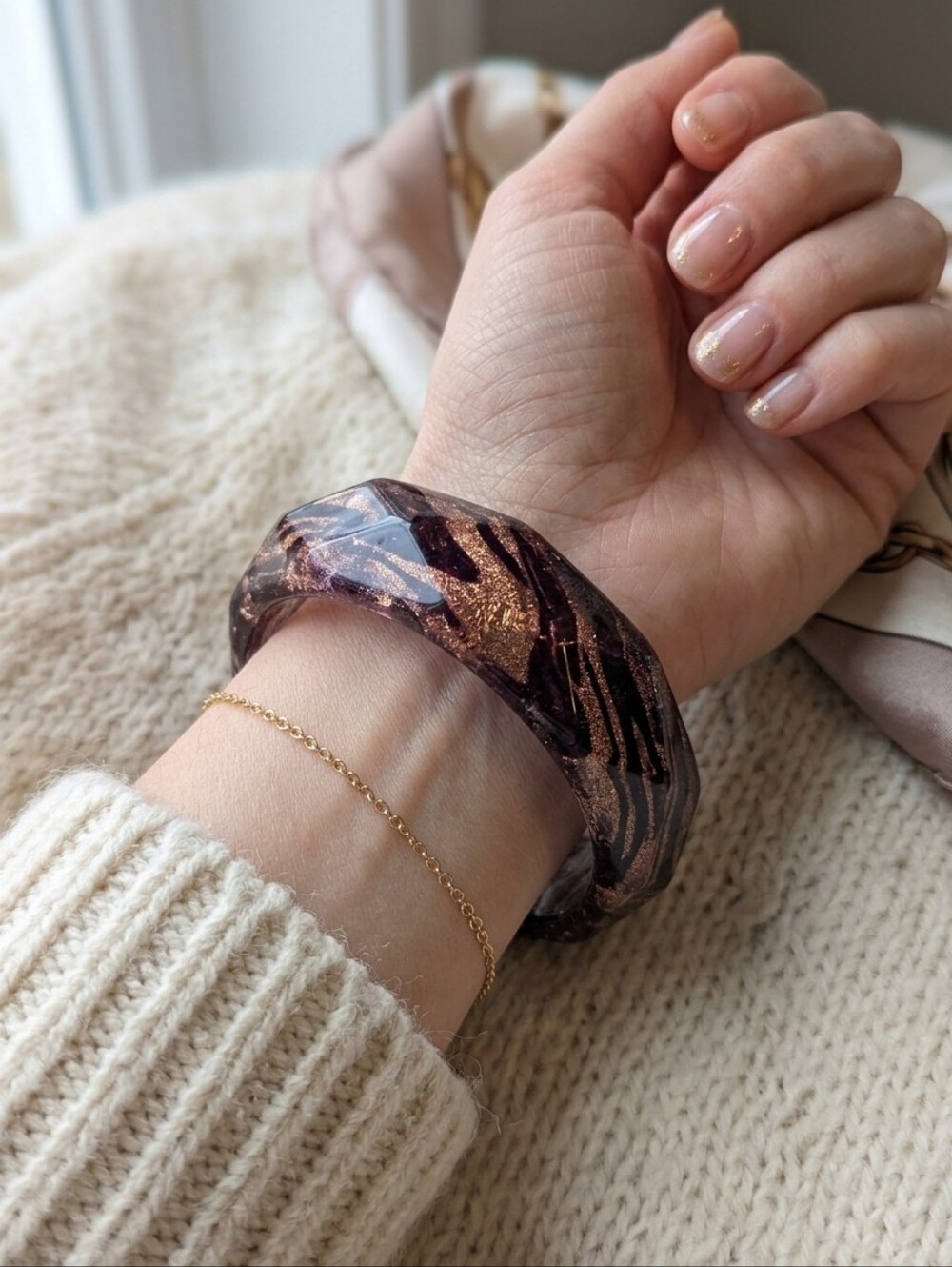Swirled Resin Bangle Bracelet in Black and Bronze